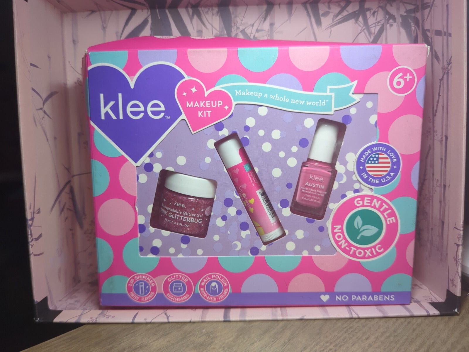 Klee Natural Makeup 3 PCS Kit Non Toxic Lip Shimmer, Nail Polish, Glitter Gel