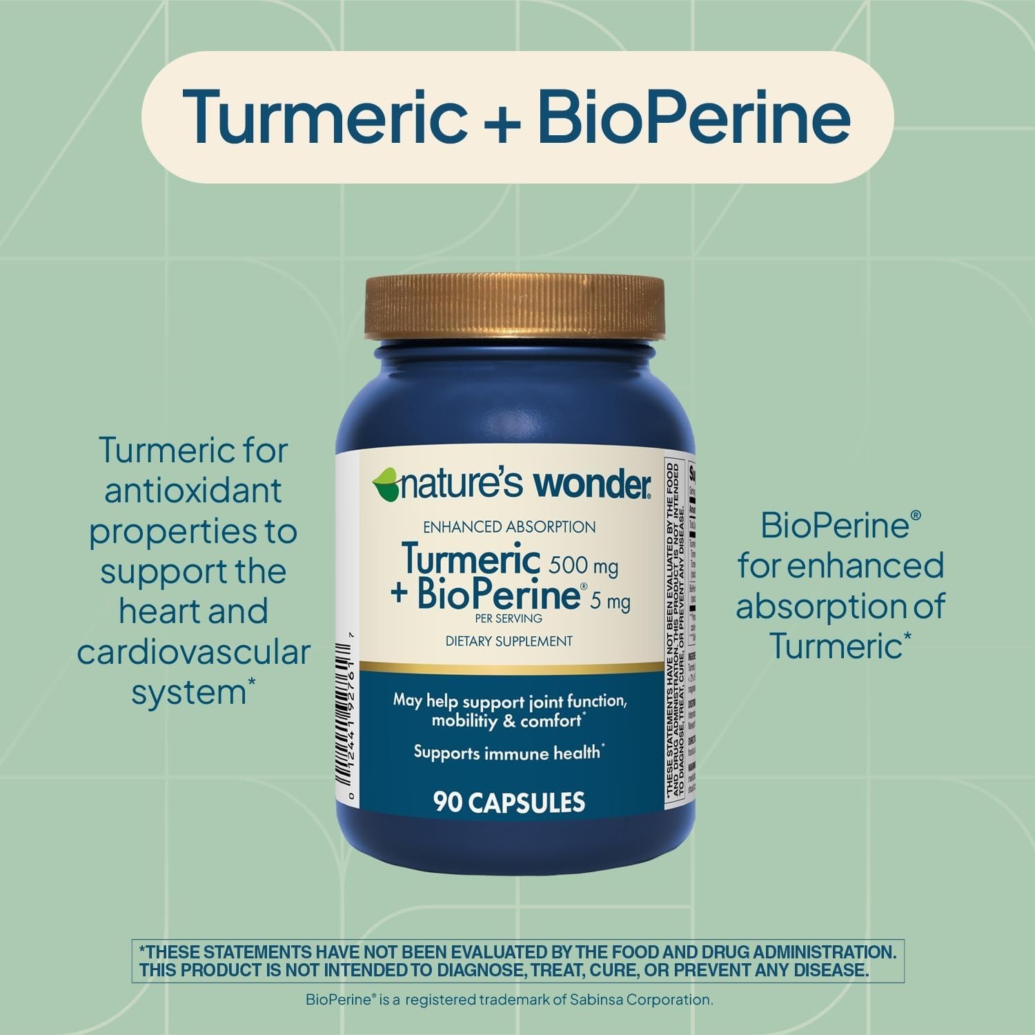 Turmeric Curcumin Supplement with Black Pepper & Ginger BioPerine Capsules