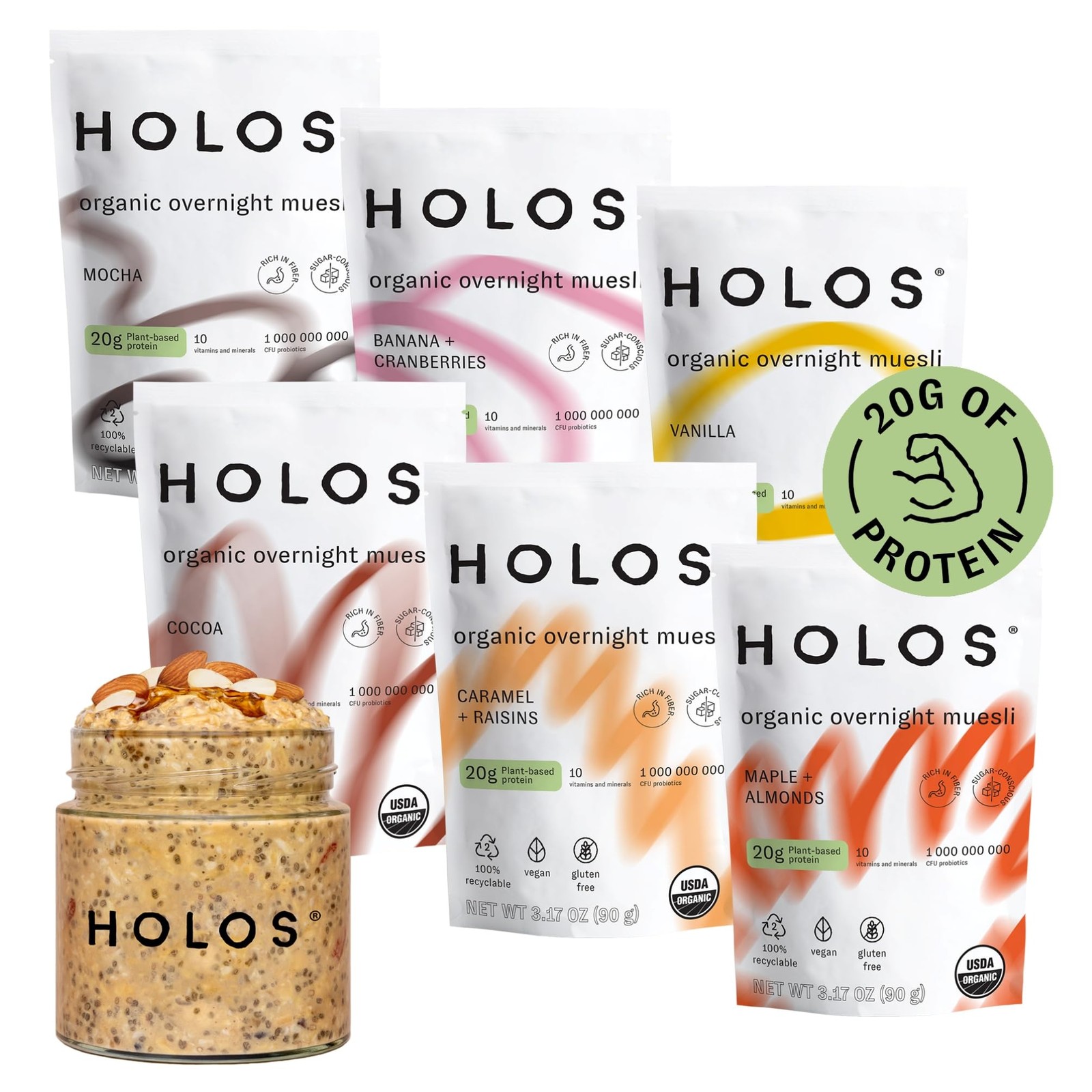 HOLOS Protein Overnight Oats – 12 Pack Variety 3.18 Ounce (Pack of 12)