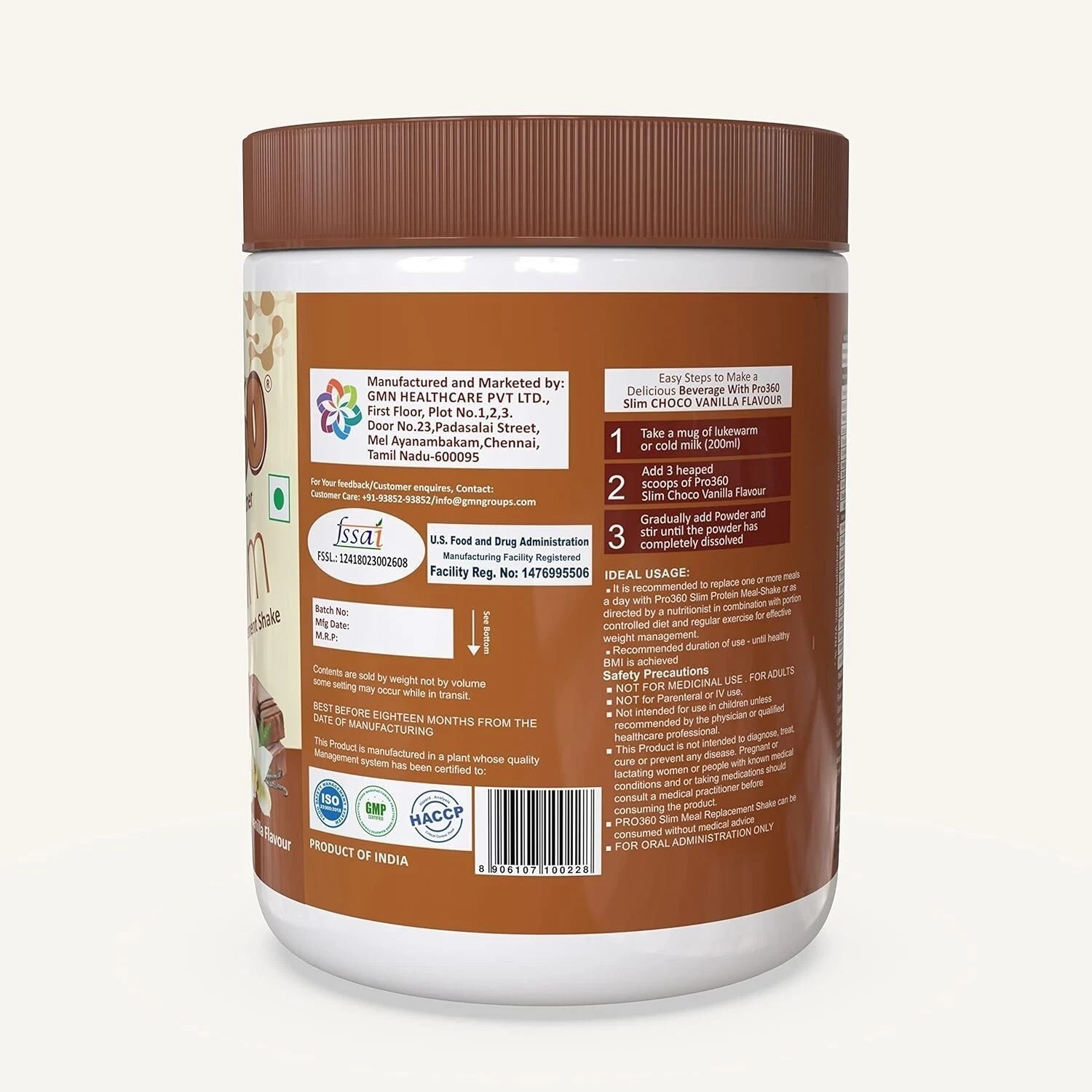 Pro360 Slim Shake Meal Replacement Protein Powder for Weight Control 500Gm