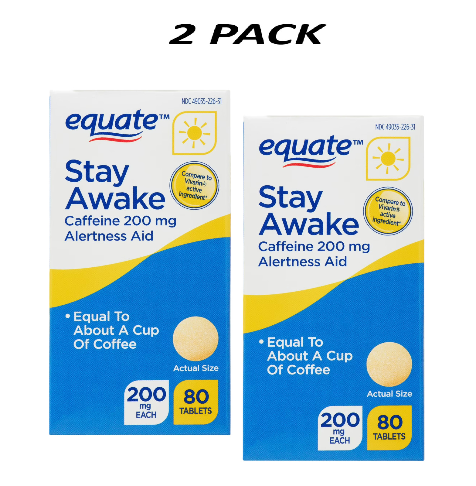 (2 Pack) Equate Gluten-Free Caffeine Headache Relief Tablets, 200mg, 80 Count.