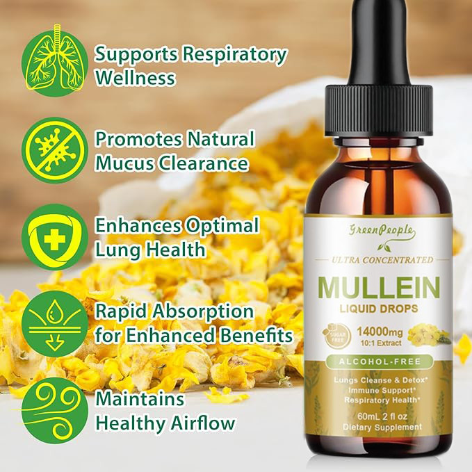 Mullein Leaf Extract 14000mg Lung Cleanse Respiratory Herbal Liquid Drops 60ML