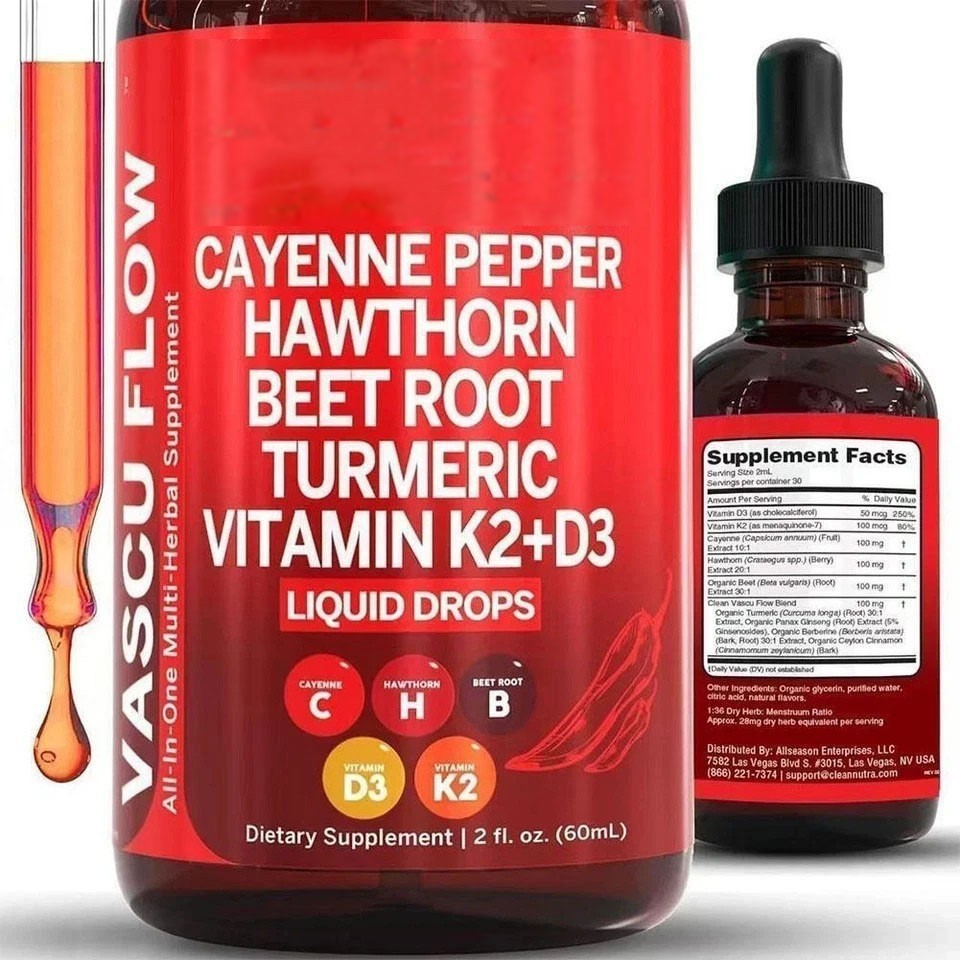 Cayenne Pepper Liquid Drops Hawthorn Berry Vitamin D3 K2 Extract Supplement