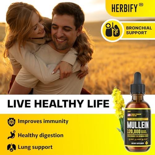HERBIFY Mullein Drops – Lung Cleanse – Leaf Assorted Flavor Names , Sizes