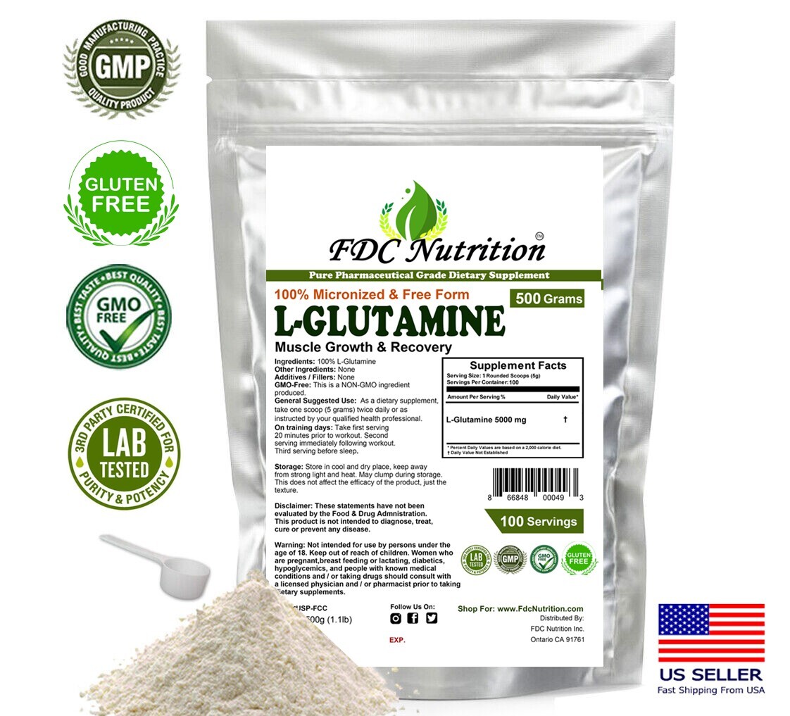 L-GLUTAMINE POWDER 1.1lb (500g) – 100 Servings, Non-GMO, Gluten Free