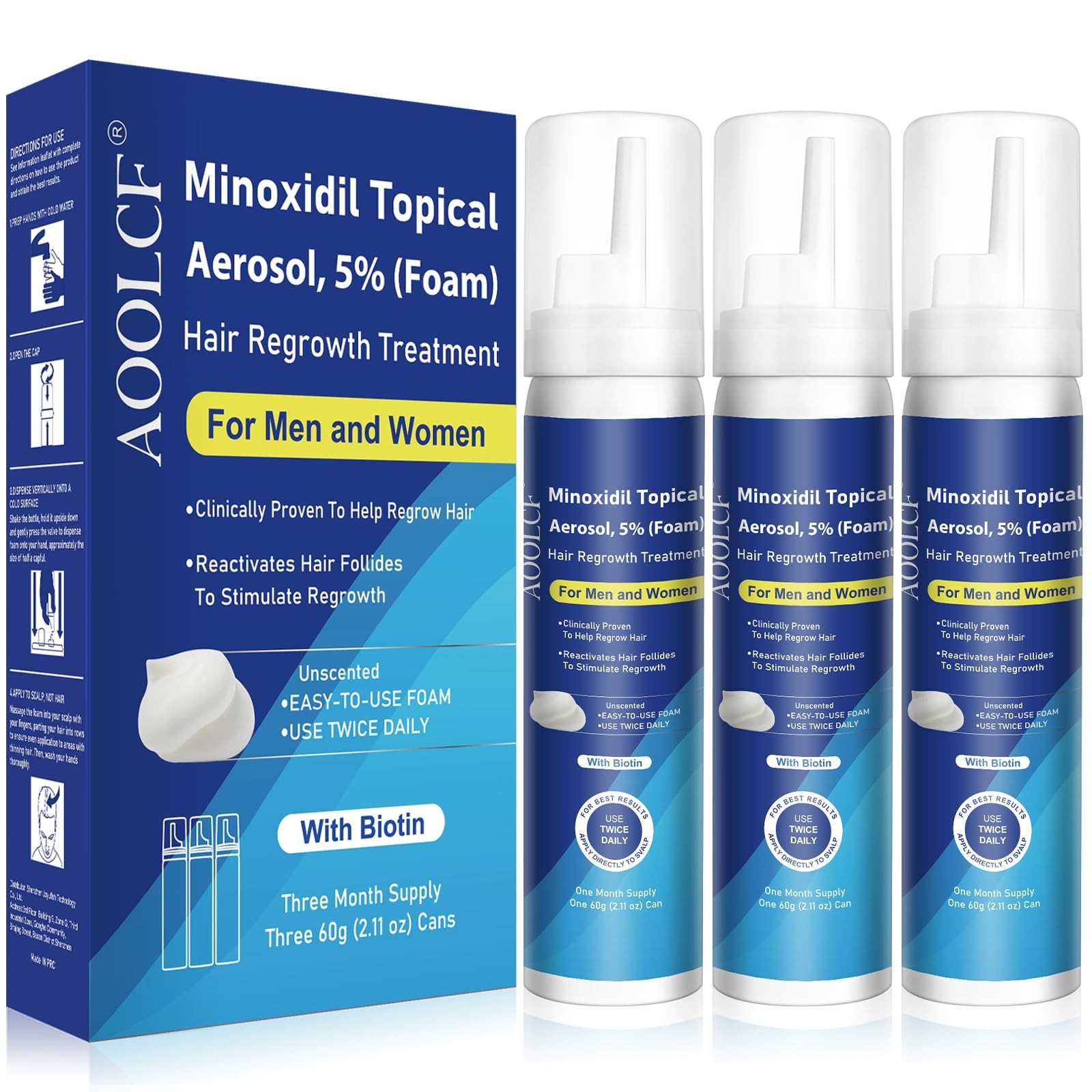 5% Topical Minoxidil Foam Minoxidil for Men and Women Infused with Biotin