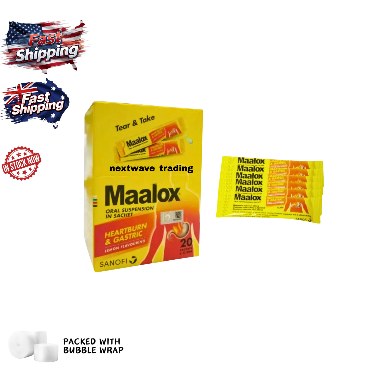 1 x Maalox Oral Suspension Gastric Stomach Wind & Heartburn Relief 4.3ml x 20’s