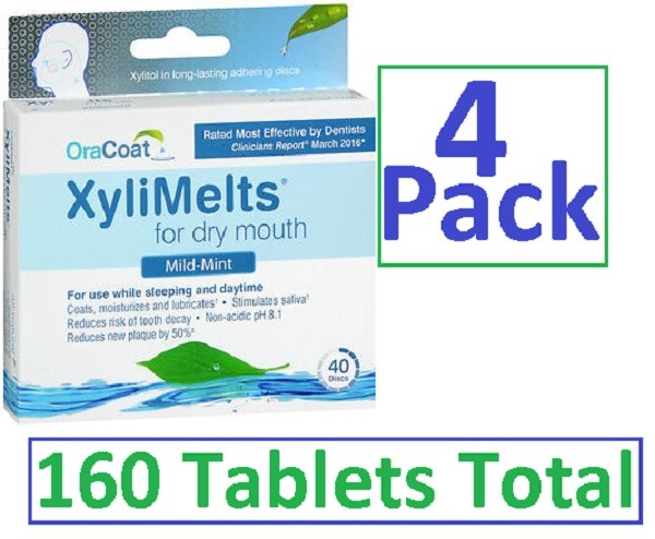 Xylimelts Dry Mouth Discs MILD MINT 40ct ( 4 pack ) 160 tabs! Always FRESH!