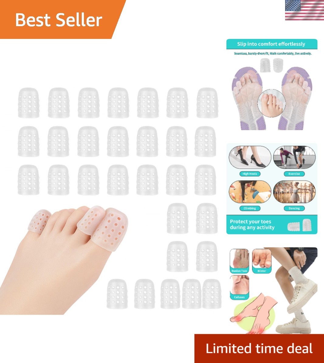 30PCS Silicone Anti-Friction Toe Protector, Soft Clear Gel Breathable Toe Cov…