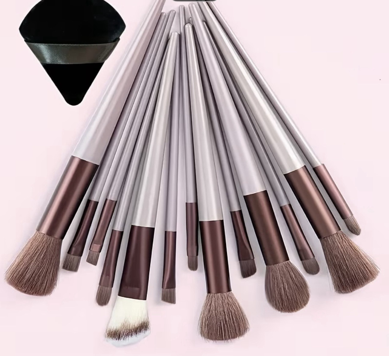 Makeup Brush Set Synthetic Fiber Travel Size Rose Gold/Gray w/ Case Pouch