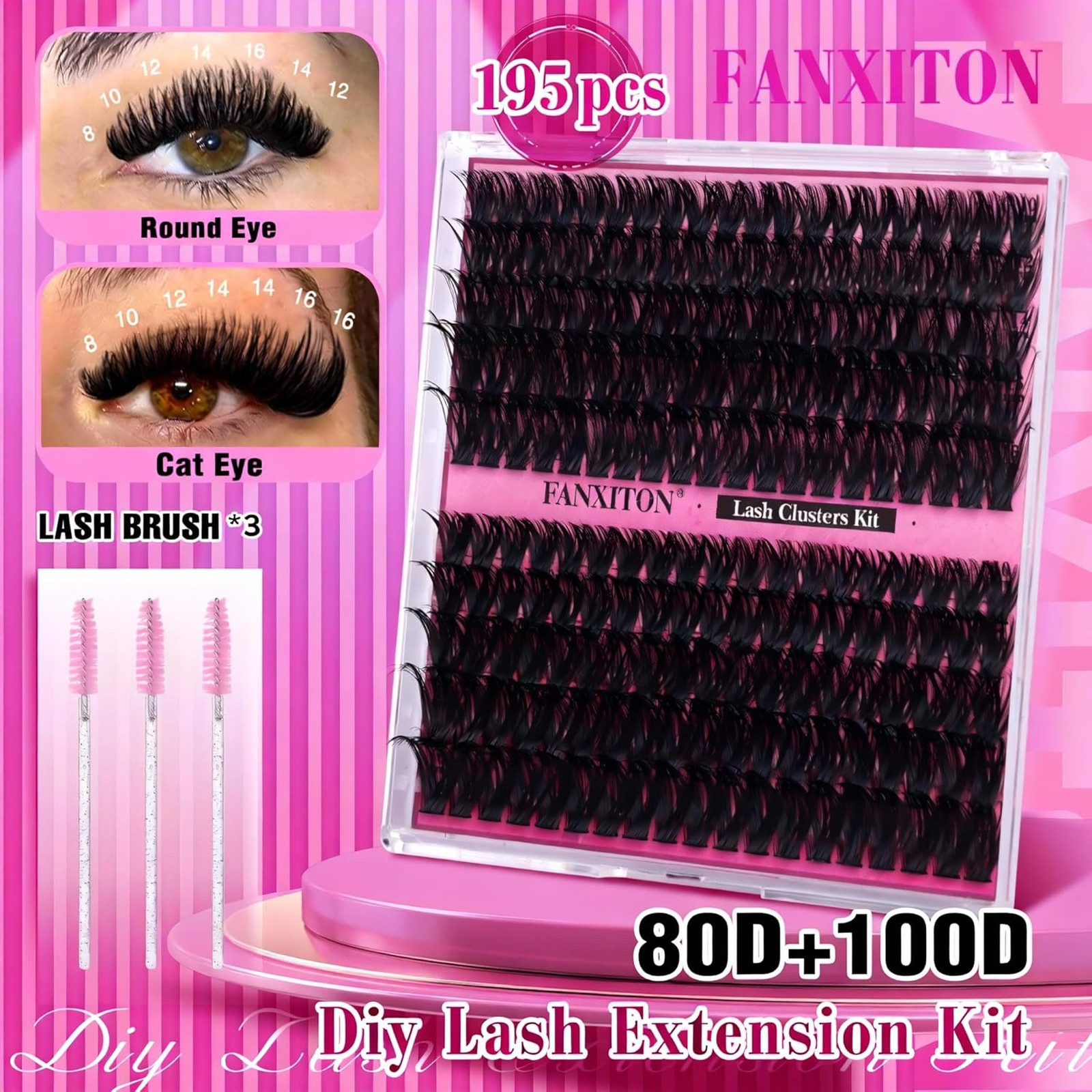 Lash Extension Kit Volume Thick Clusters D Curl 80D 100D 10 16MM Eyelash