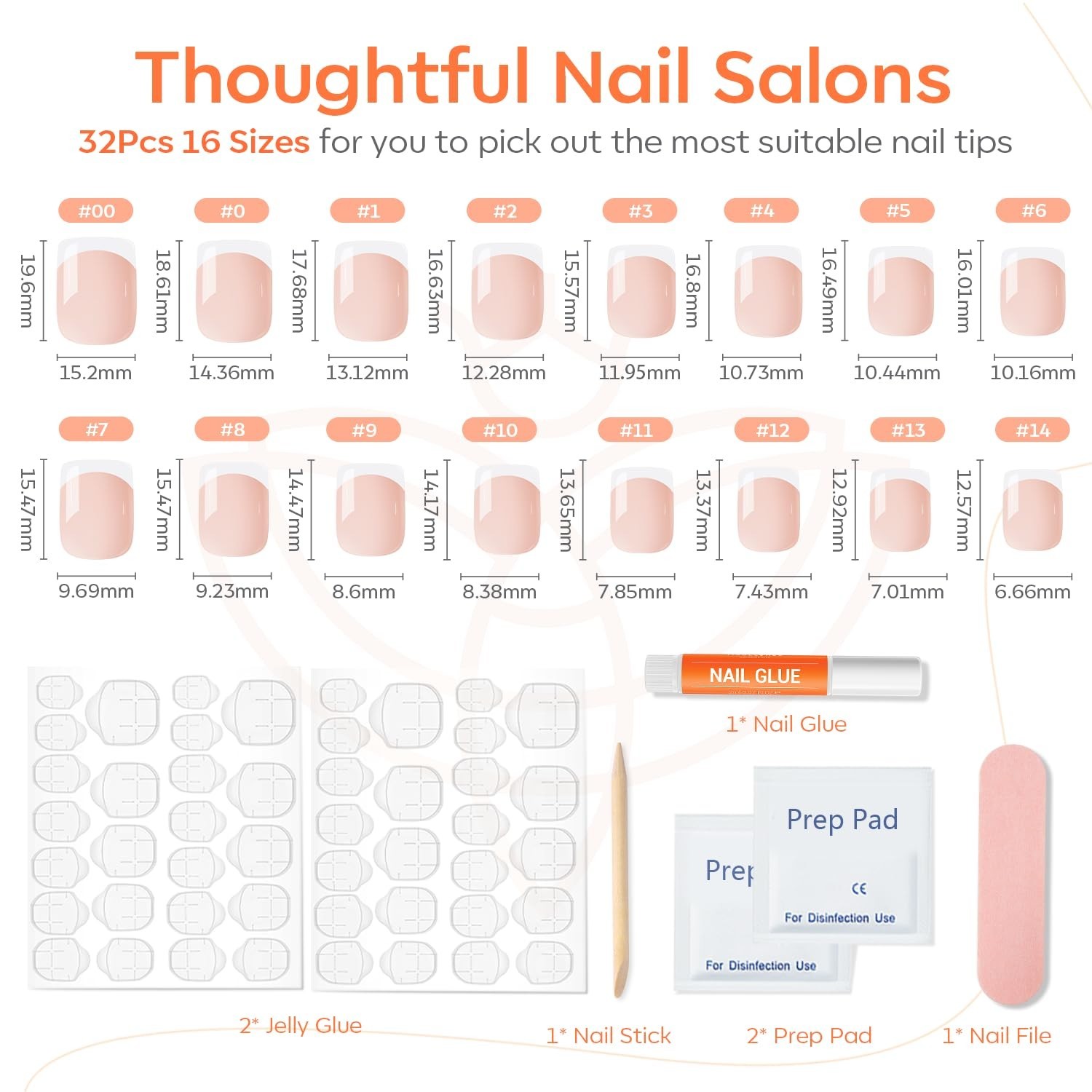 Durable Reusable Press on Nails – 32pcs with Nail Glue & Mini File, Short Square