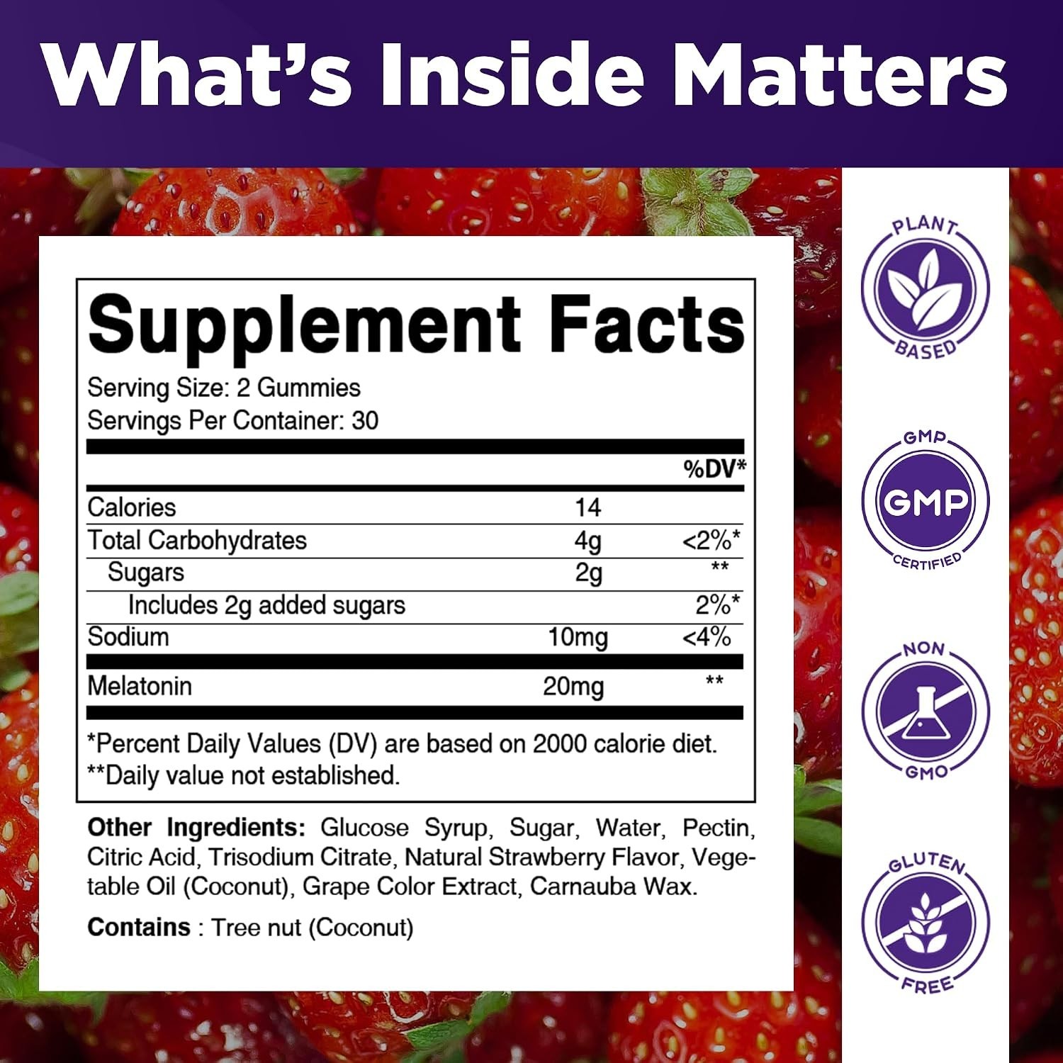 Natural Sleep Support: 20 mg Strawberry Melatonin Gummies, 60 Count