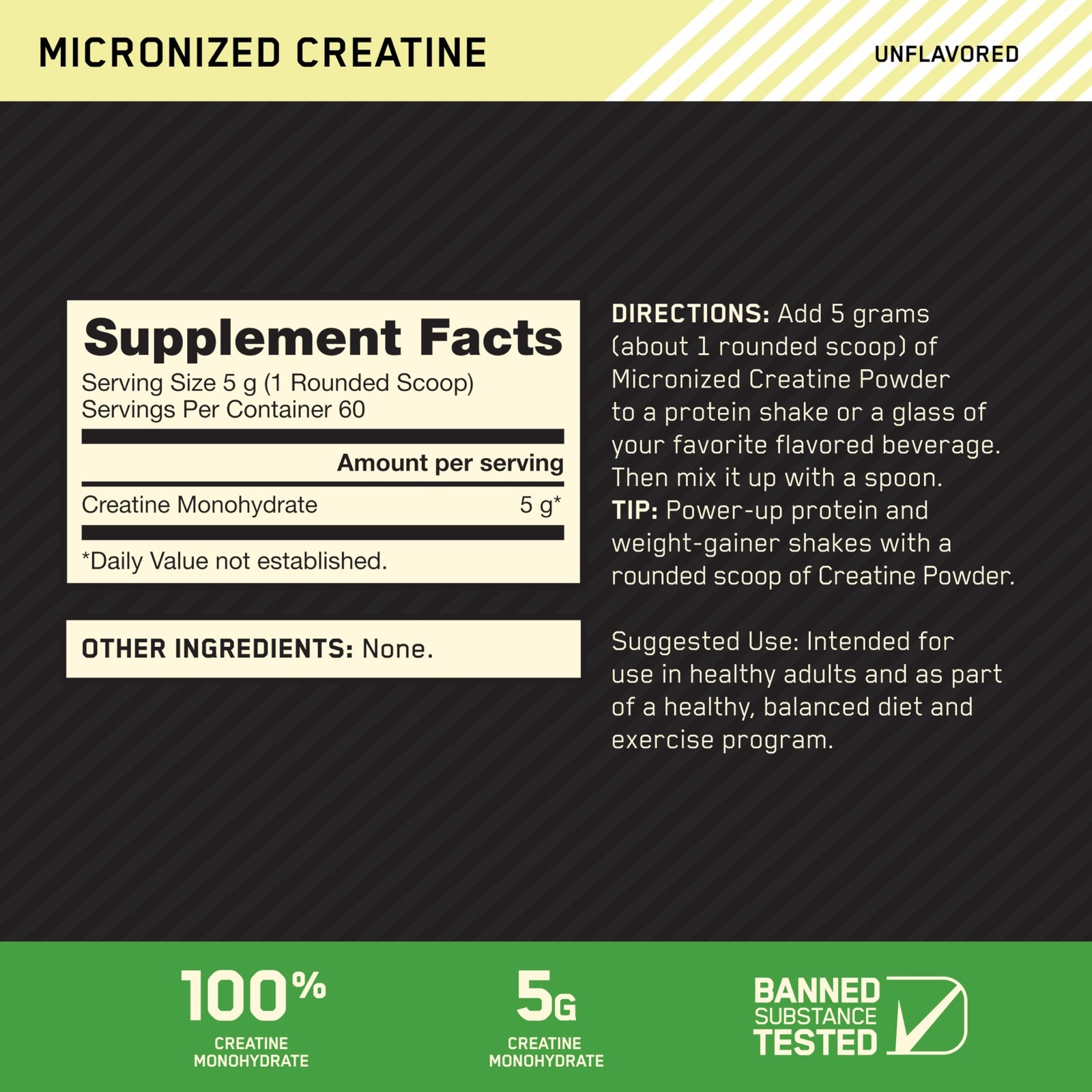 Micronized Creatine Monohydrate Powder – 5g per Serving, Supports Muscle Strengt