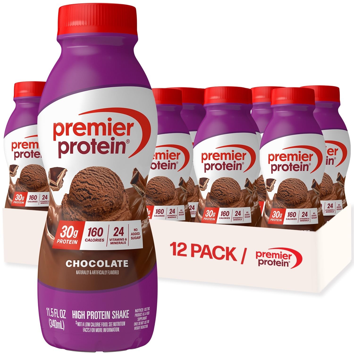 Premier Protein Shake, Chocolate, 30g Protein, No Added Sugar, 24 Vitamins & Min