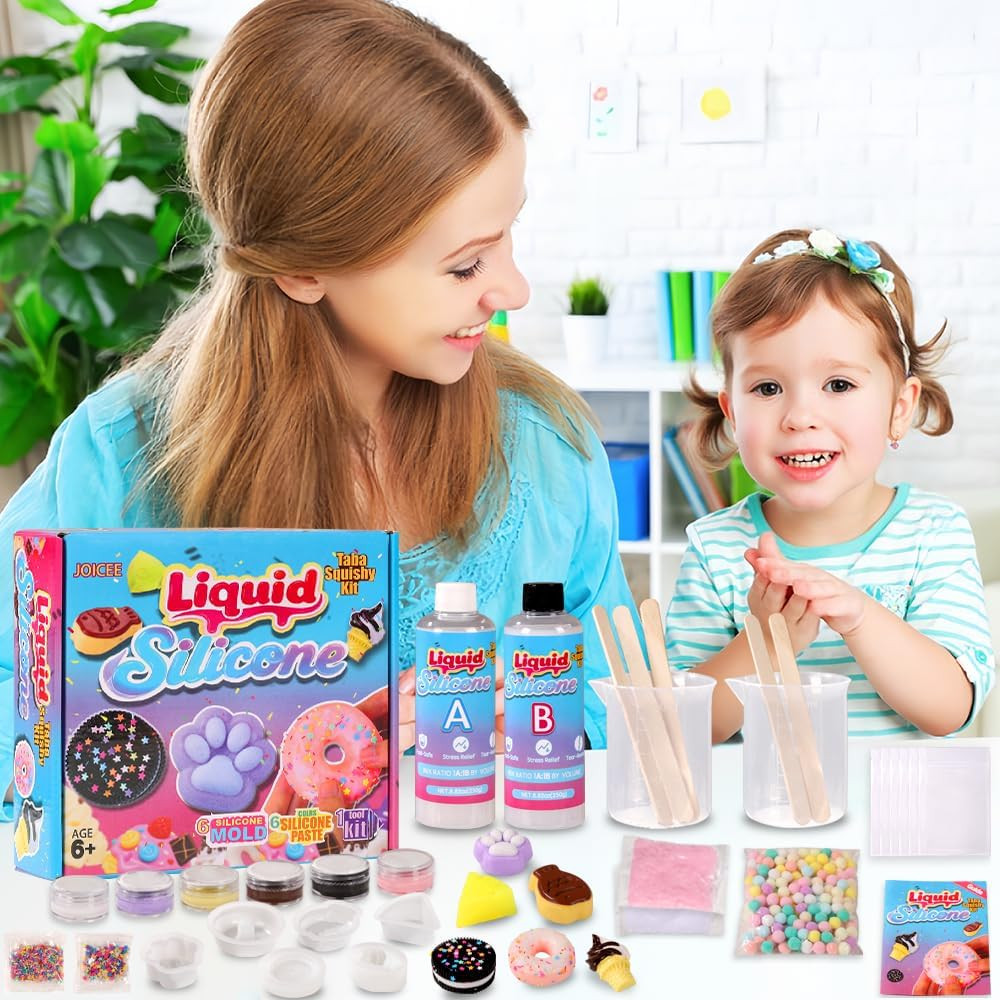 Taba Squishy Kit, DIY Squishy Making Kit 18OZ 1:1 AB Liquid Silicone with 6 Mold