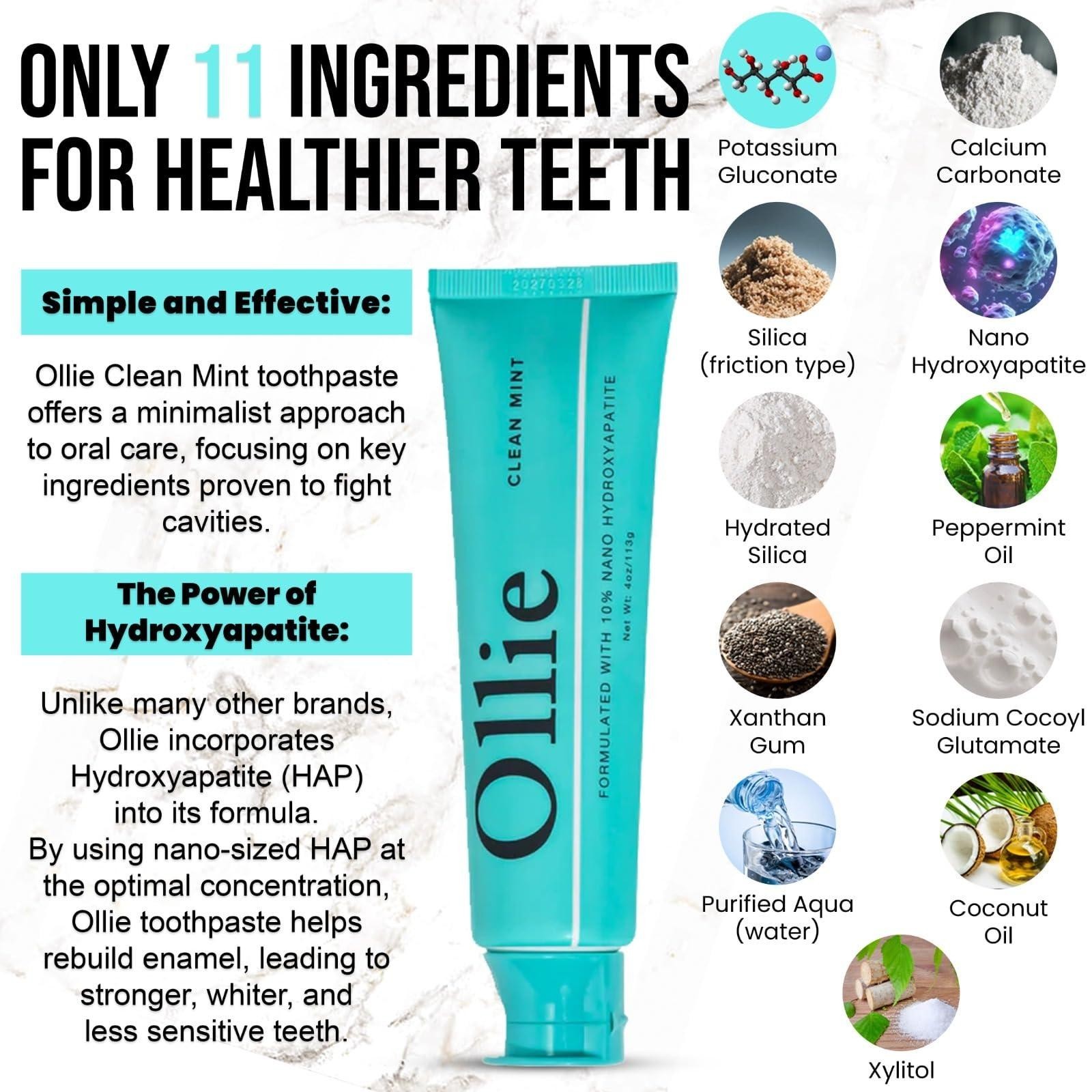 Ollie 10% Nano Hydroxyapatite Toothpaste 4oz – Fluoride Free Sensitive Whitening