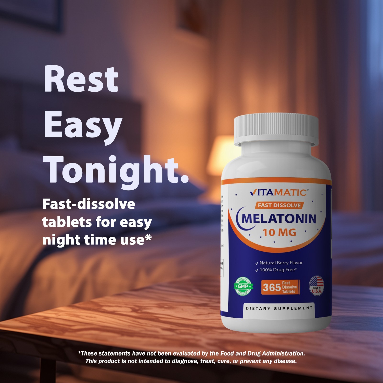 Vitamatic Melatonin 10 mg Tablets | Non-GMO, Gluten Free, 1 Year Supply