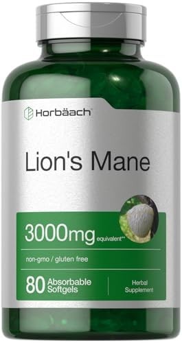 Lions Mane Mushroom 3000mg | 80 Softgels | Non-GMO & Gluten Free | by Horbaach