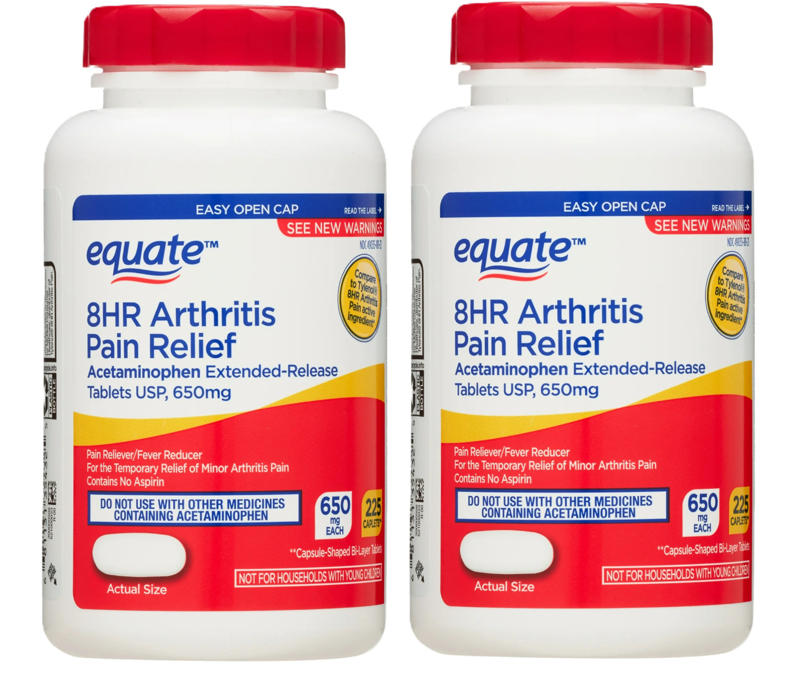 2xEquate 8HR Pain Relief Acetaminophen, Extended Release Tablets, 650 mg, 225 Ct