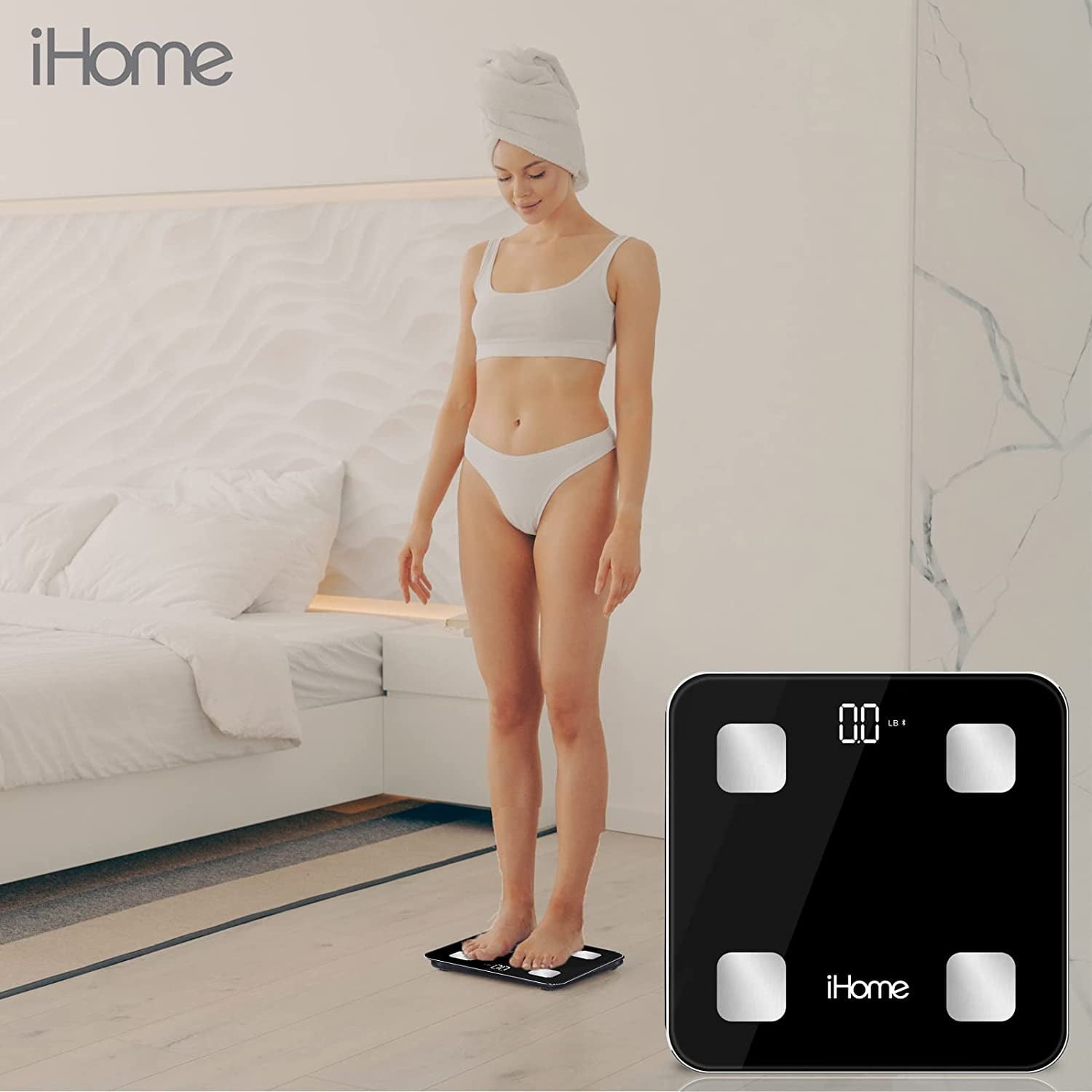 iHome Smart Bluetooth Digital Bathroom Scale, Body Weight & BMI, 397 lbs, Black