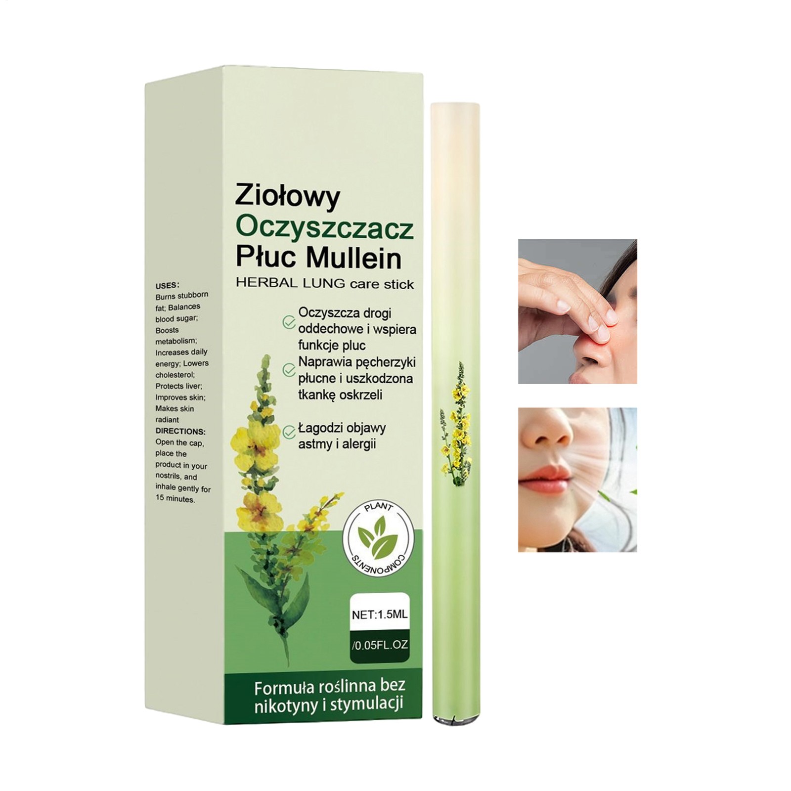 Herbal Diffuser Pen includes Extracts of Mullein,hyme and Mint for Lung Cleansi-