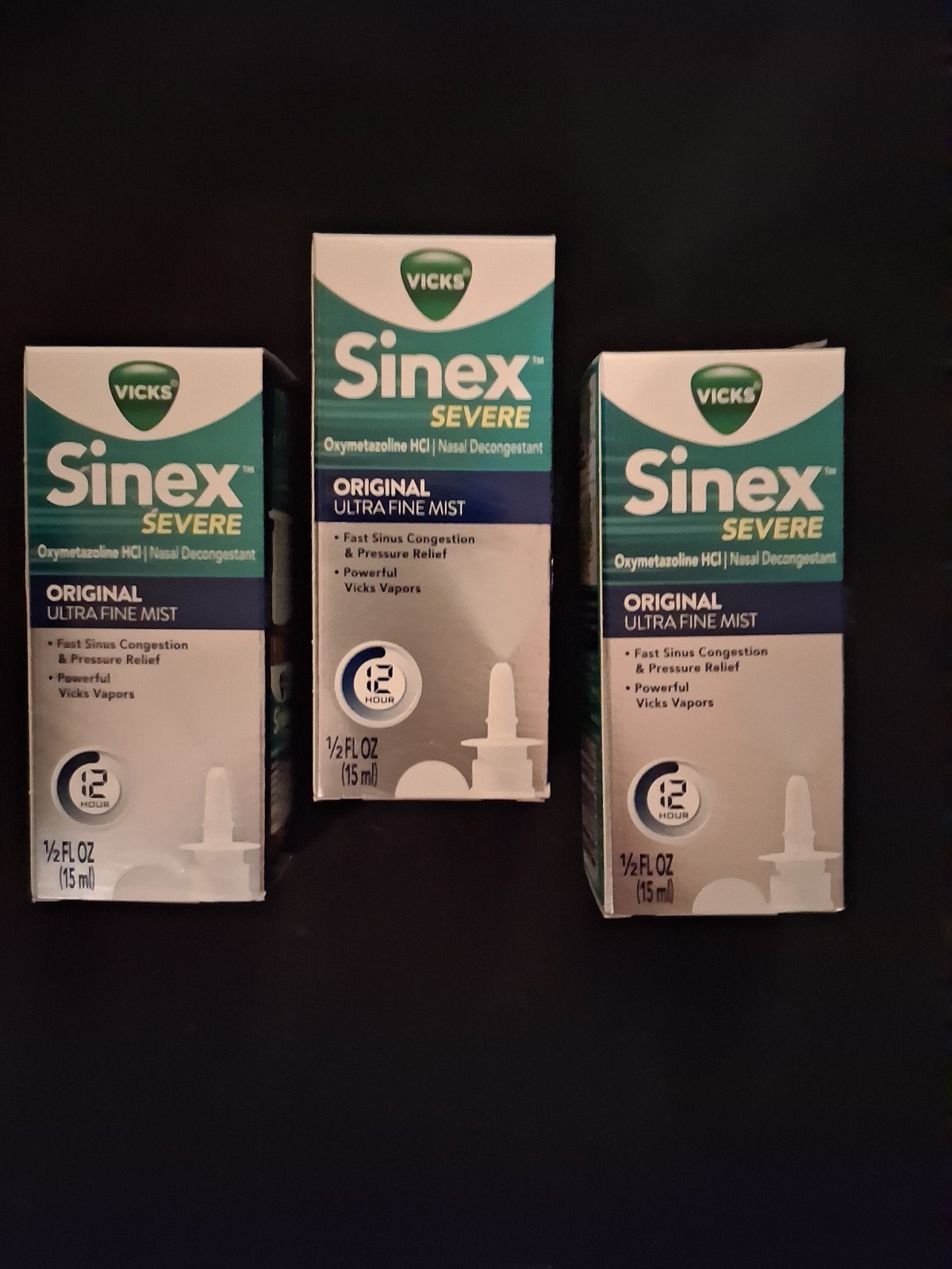 THREE Vicks Sinex Severe Nasal Spray 1/2 oz Ultra Fine Mist Exp 08/2027