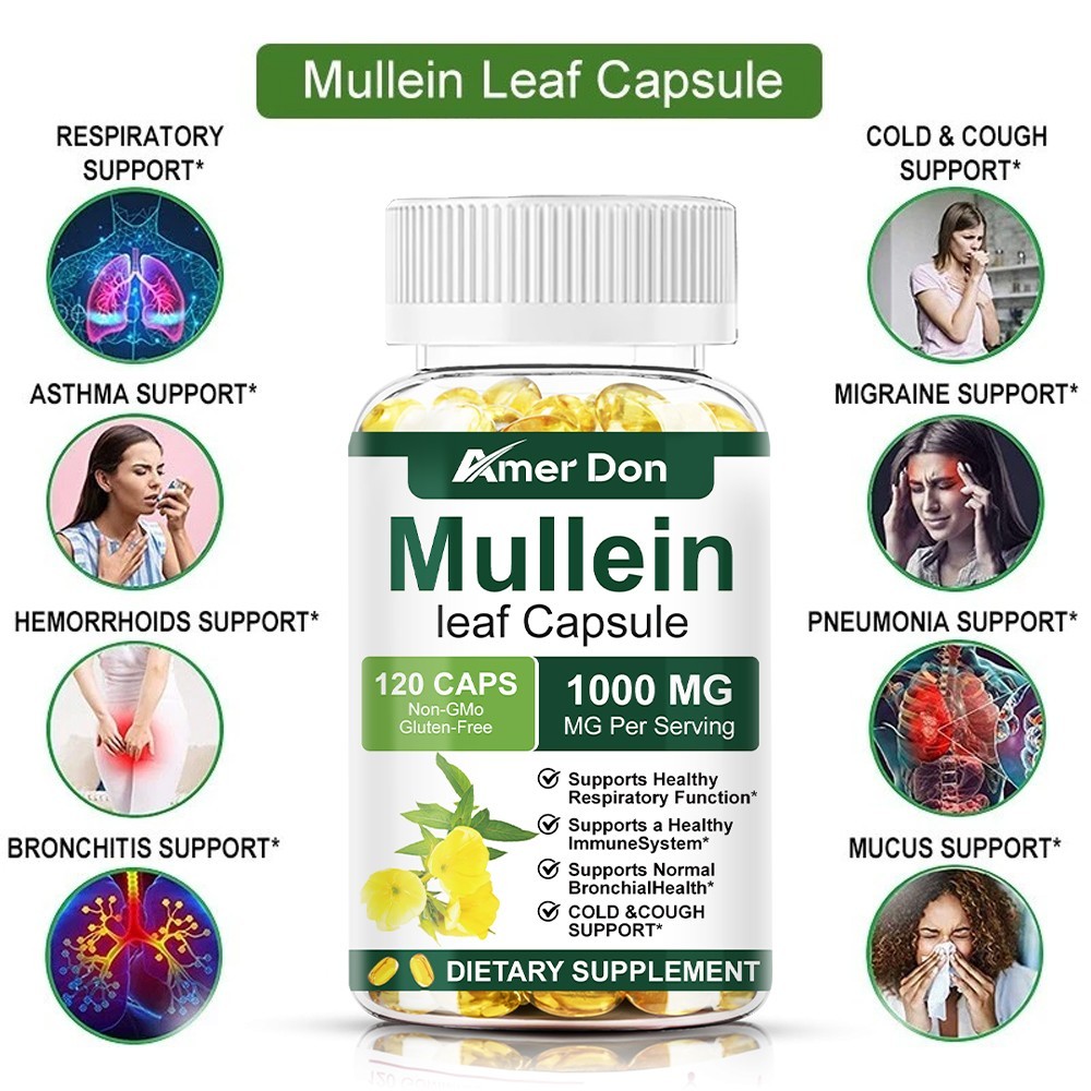Mullein Leaf Capsules – Lung Cleanse & Cough Relief,Respiratory Health,Detox