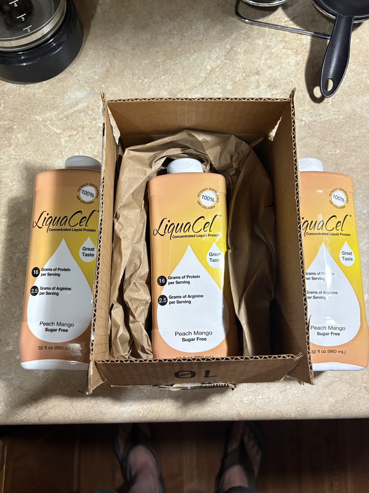LiquaCel Protein Supplement, Peach Mango 32 oz. Bottle Ready to Use, Exp 4/28