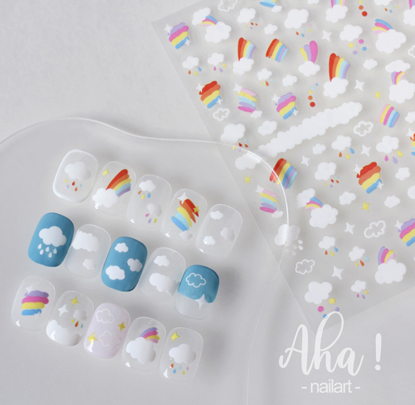 Rainbow Nail Art Sticker Cloud Star Nail Decal 3D Self Adhesive Fashion NH20