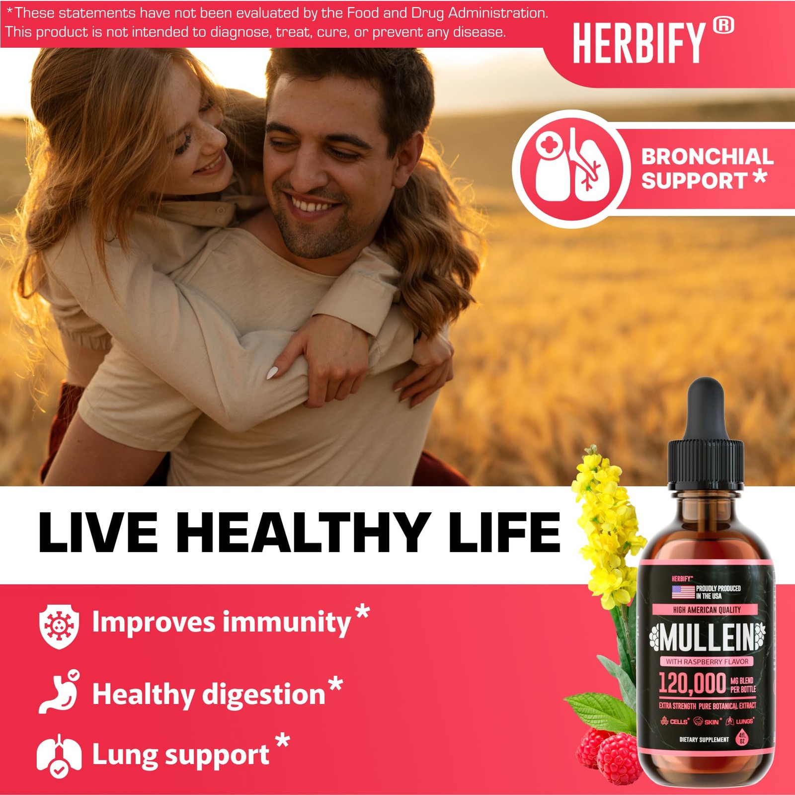 HERBIFY Mullein Drops – Lung Cleanse – Leaf Extract – Powerful Mullein for Im…