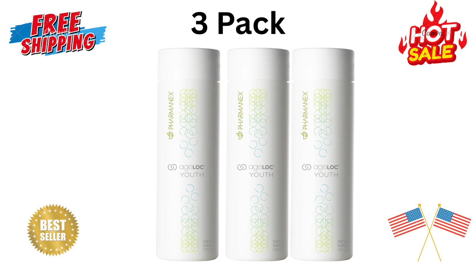 3 PACK Nu Skin NuSkin Pharmnex ageLoc Youth 120 softgels NEW STOCK 03/2028