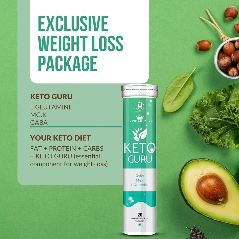 Keto Guru 20 Effervescent Tablets For Men & Women, Vitamin B1-Weight Loss Tablet