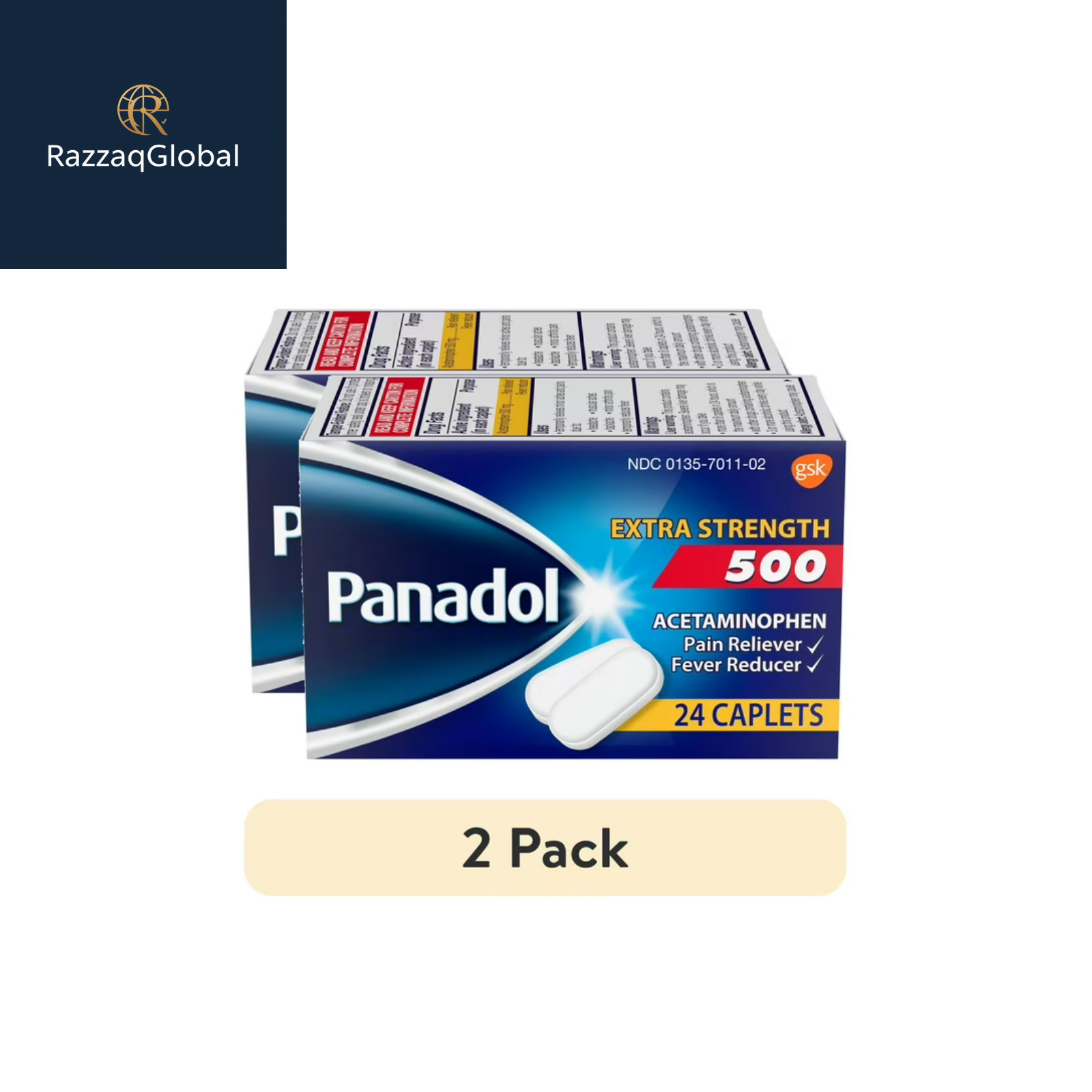 (2 pack) Panadol Extra Strength Caplets, Pain Reliever & Fever Reducer – 24ct