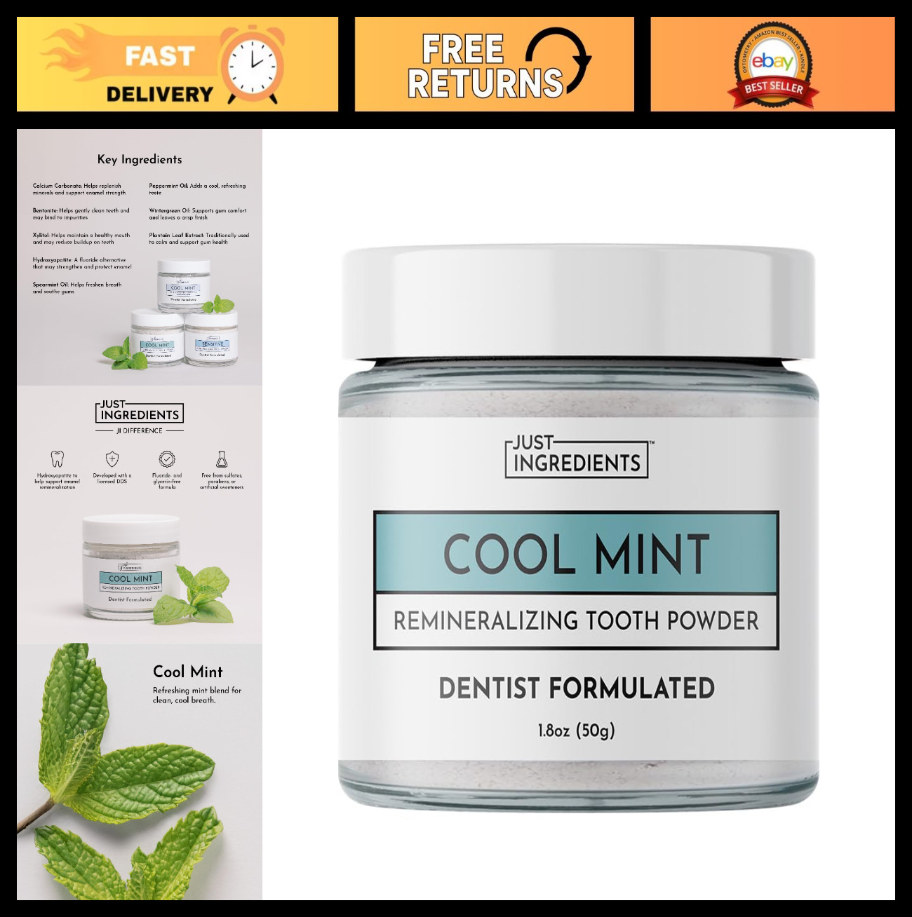 Fluoride-Free Remineralizing Tooth Powder – Whitens Teeth, Freshens Breath, Vega