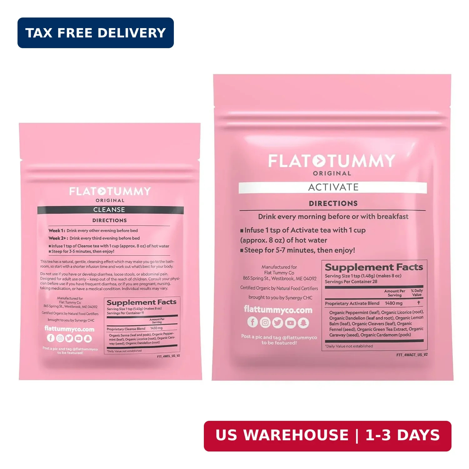 Flat Tummy Tea – 2-step, 4 Week Program – Detox Tea to Boost Energy & Reduce Blo