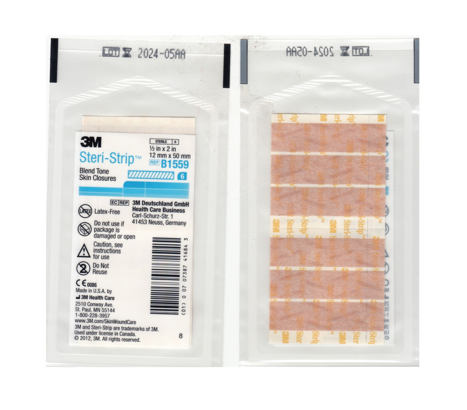 3M STERI-STRIP B1559 1/2″x2″ Blend Tone Tan Skin Closures Face Bandages 6/PACK