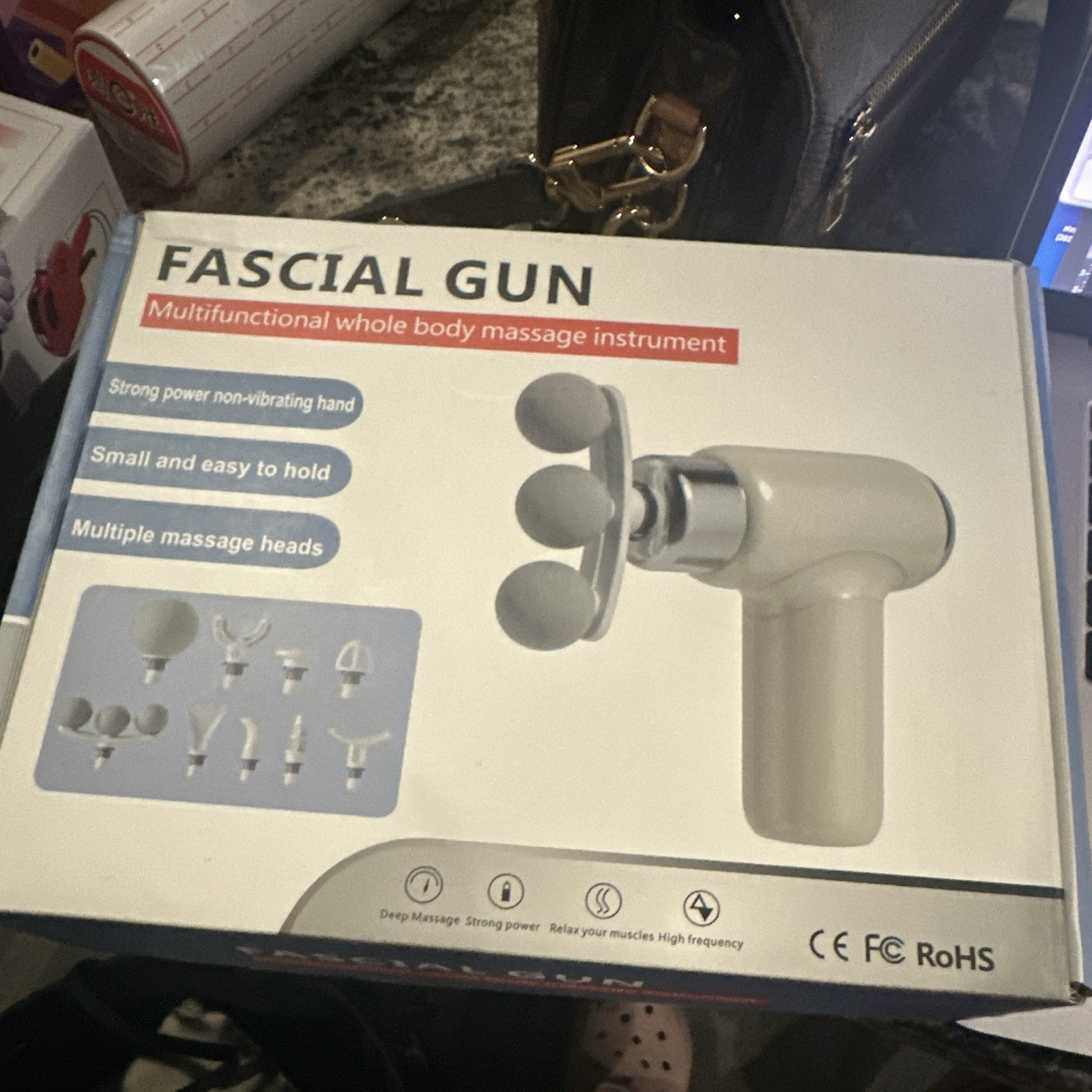 Fascial Gun Massage Gun Handheld Full Body w/ 8 Heads Battery White