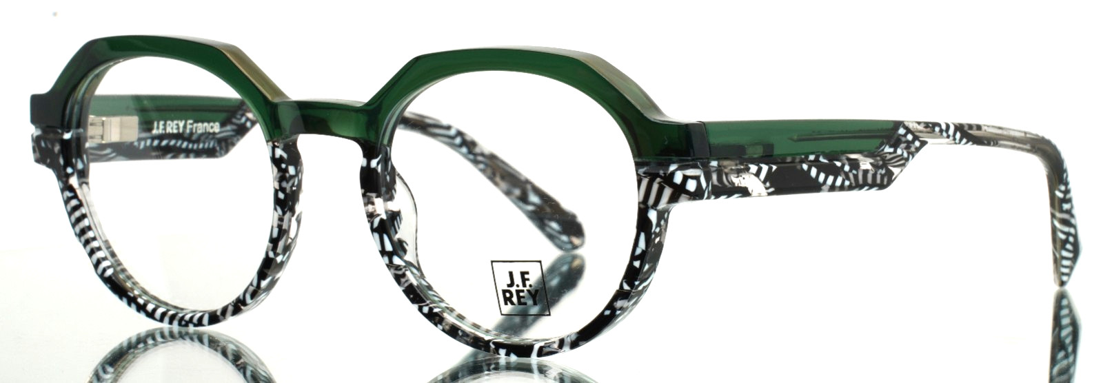 JF REY JF1556 4899 Green Black White Womens Round Full Rim Eyeglasses 48-21-145
