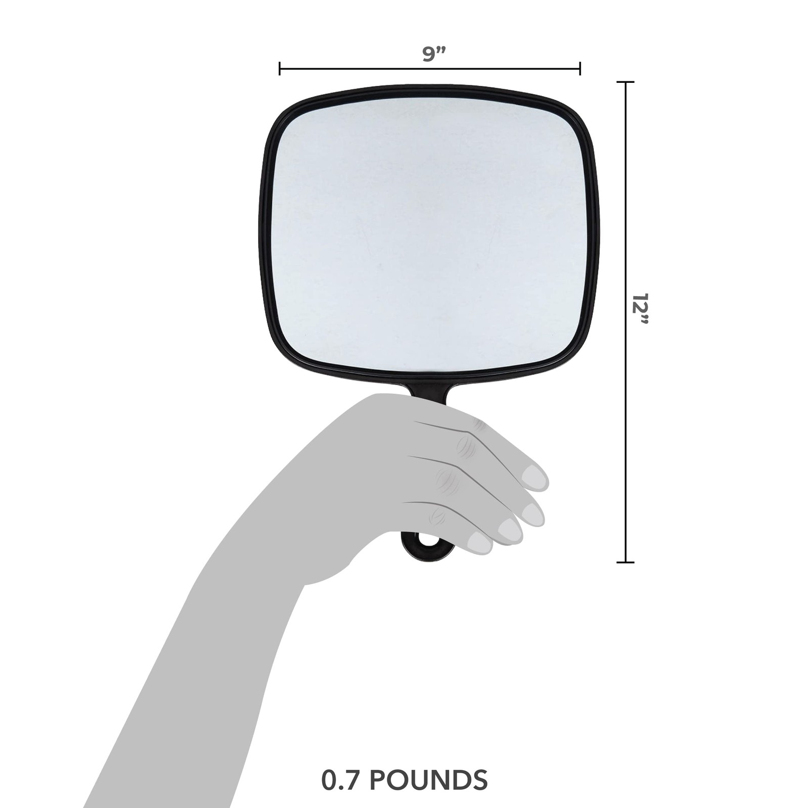 ForPro Extra Large Hand Mirror 9x12in Black Handle Distortion Free Salon Mirror