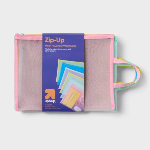 6ct Mesh Pouch with Handle Multipack Assorted Colors