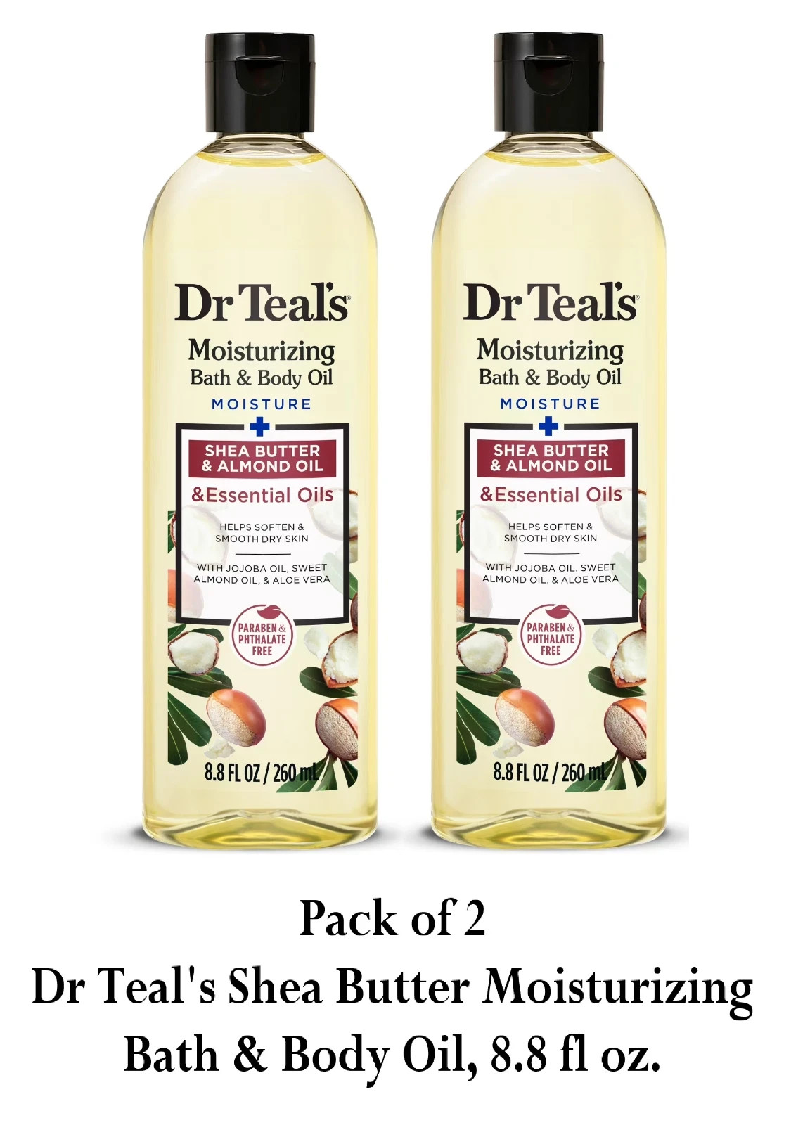 (2 Pack) Dr Teal’s Shea Butter Moisturizing Bath & Body Oil, 8.8 fl oz, Scented