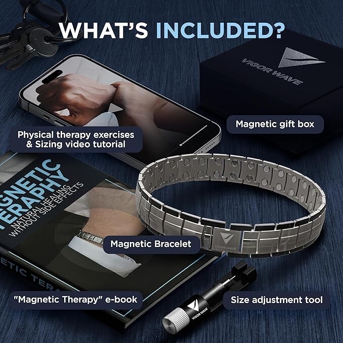 Vigor Wave® Magnetic Therapy TITANIUM Bracelet for Men, Gunmetal [OPEN BOX]