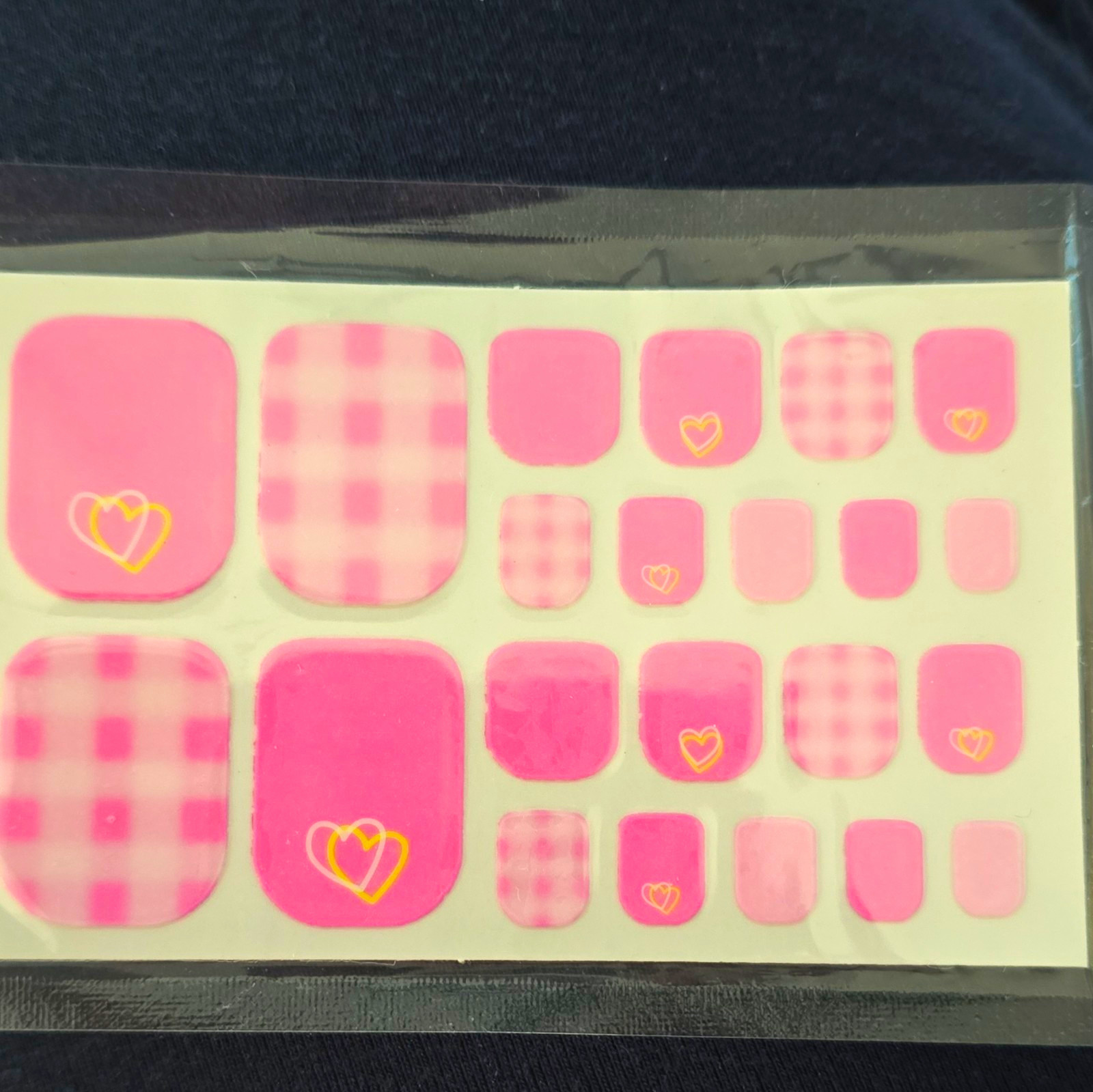 Pedicure – Pink White Gold Heart Gingham Self-Adhesive Glossy Nail Art Stickers