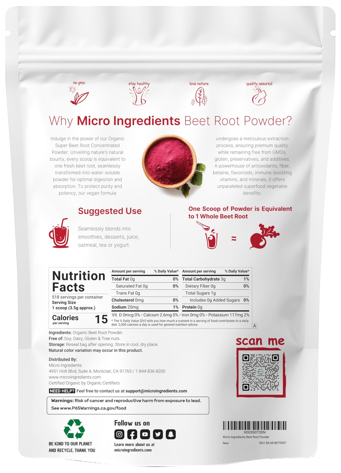Organic Beet Root Powder 4 Pounds Cold Pressed Water Soluble High Concentrated