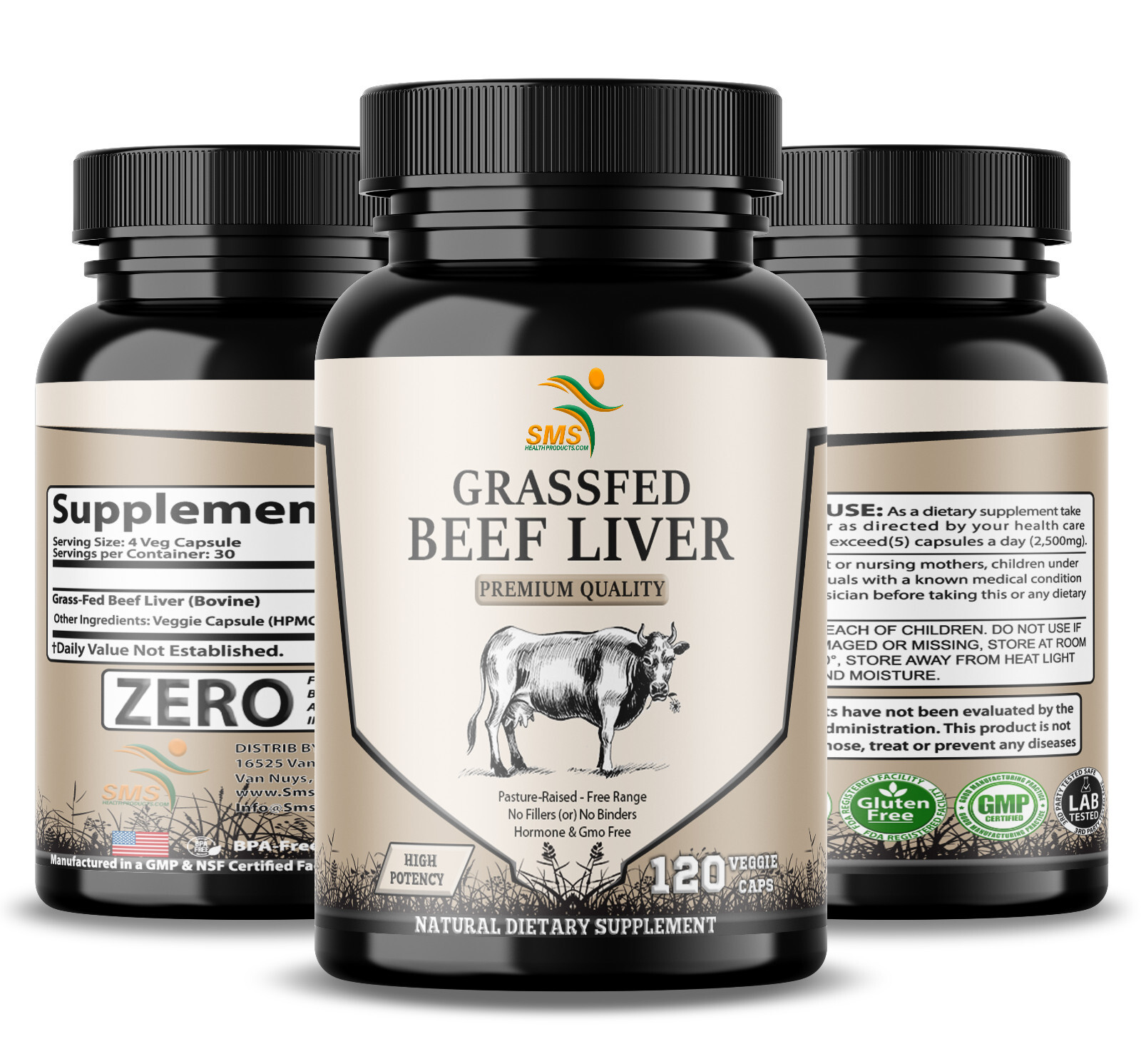 Desiccated Beef Liver Capsules, 100% Grass Fed Undefatted (3 Pack) 360 Capsules