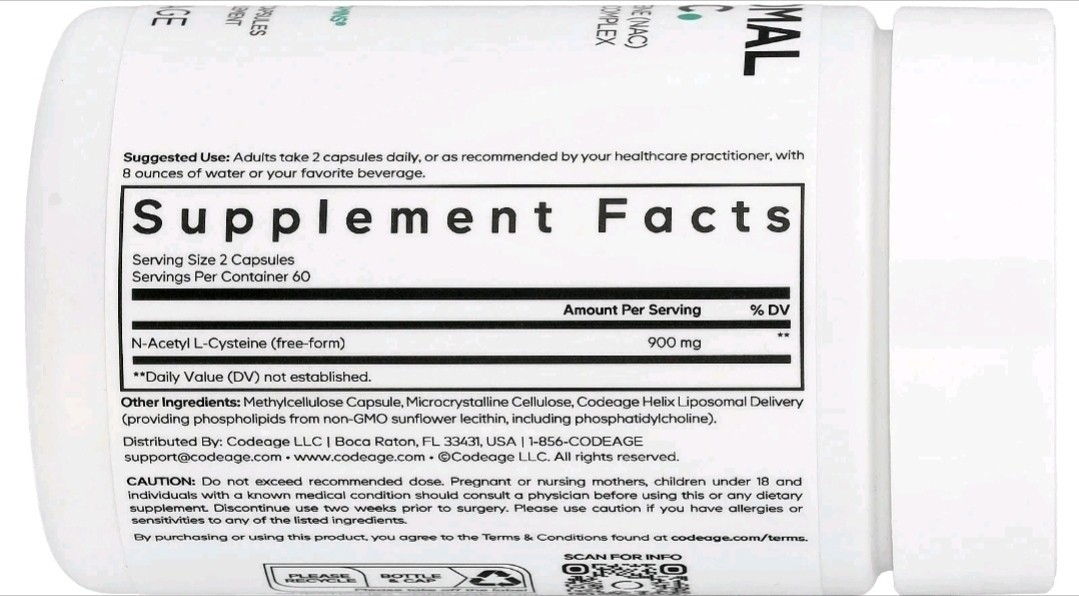 Codeage Liposomal NAC, 120 Vegetable Capsules Ex 07.28 NEW