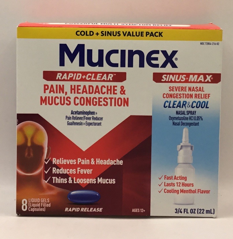 Mucinex Cold+Sinus Rapid Clear 8 Liquid Gels + Sinus Nasal Spray Exp 12/26