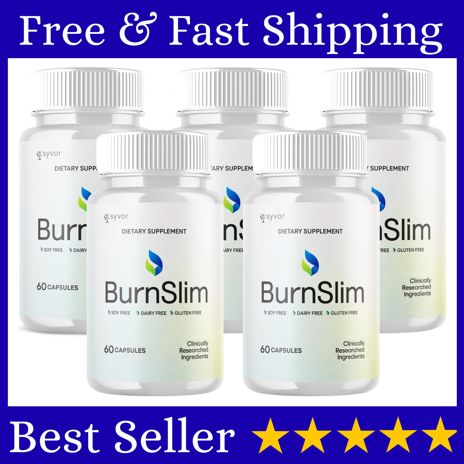 (5 Pack) BurnSlim Advanced Energy & Fitness Supplement Burn Slim 300 Capsules.