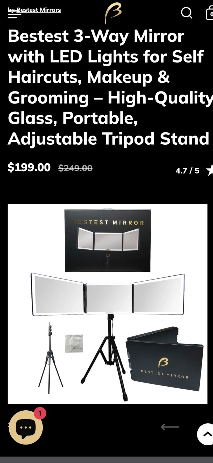 Bestest 3 Way Mirror with Tripod for Self Hair Cutting And Make Up Full LED 🔥